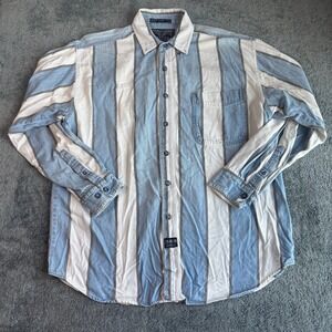Coliseum Men's Large Denim Vertical‎ Stripe Button Down Shirt Beachy Layers